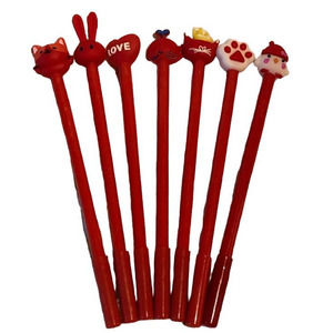 Red 7 pc Black Gel Roller Ball Ink Pen Set (0.5mm tip) + Pouch